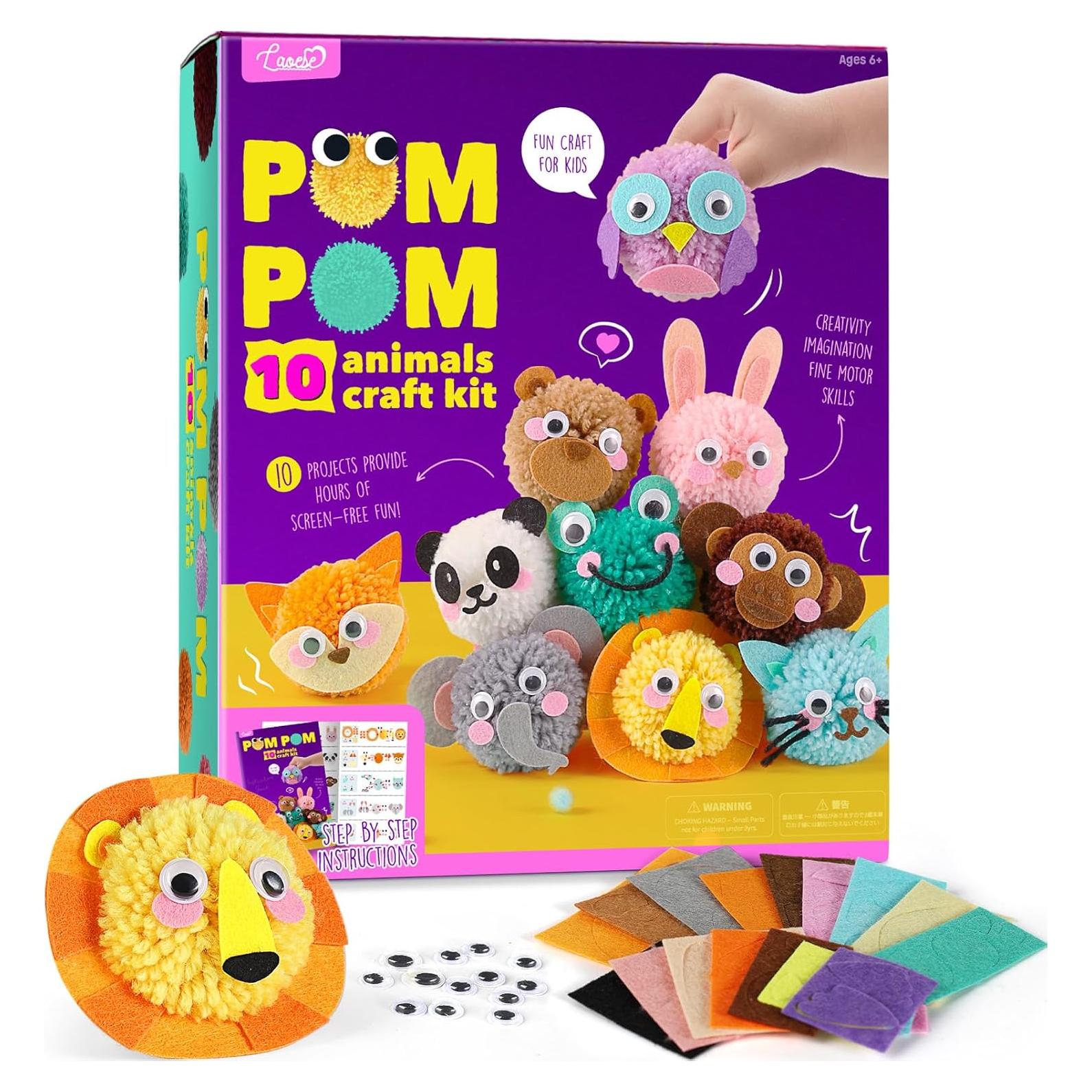 Kit de Manualidades Pom Pom LAOESE - 10 Animales DIY para Niños