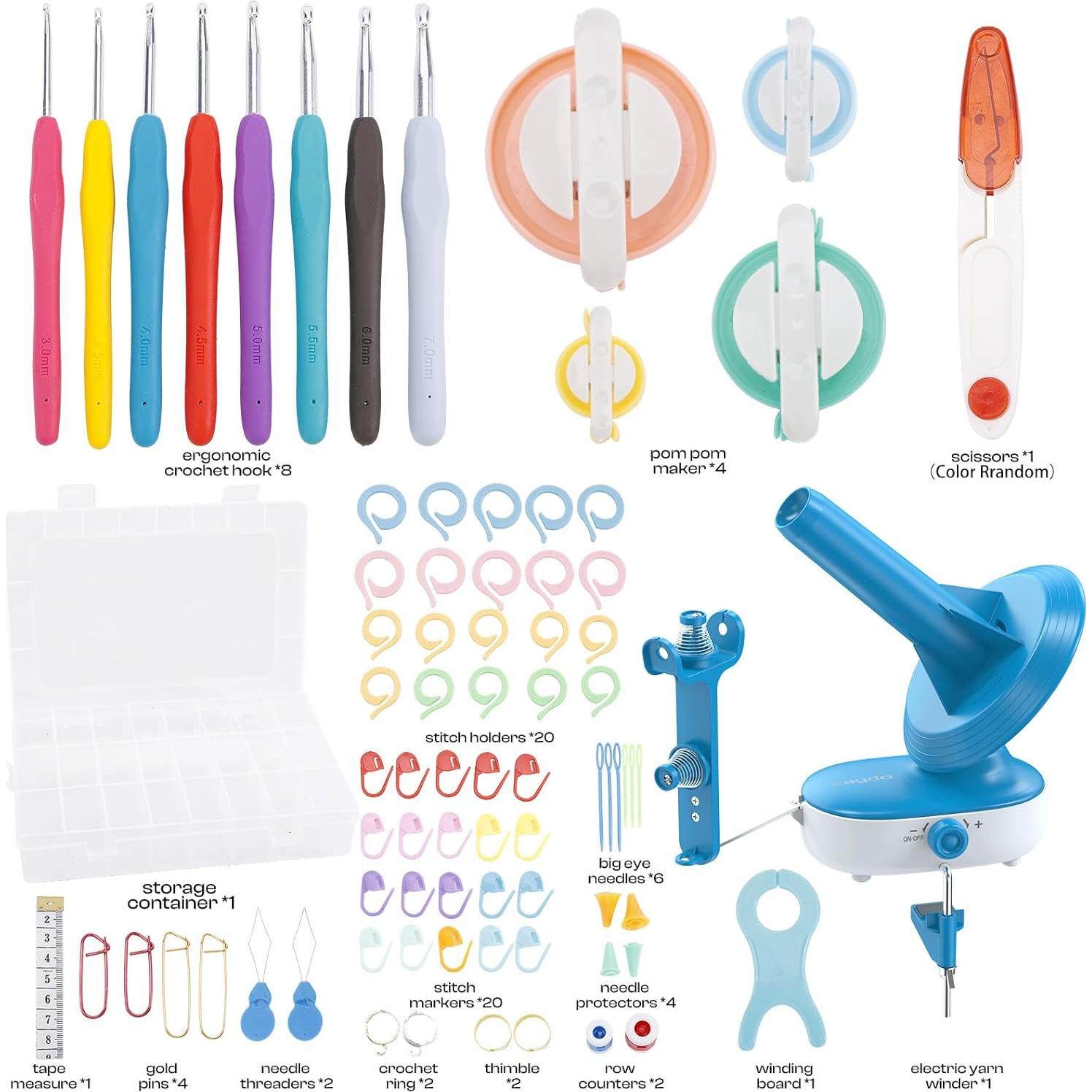 Kit de Ganchillo Eléctrico Caydo 78PCS con Enrollador y Pompones