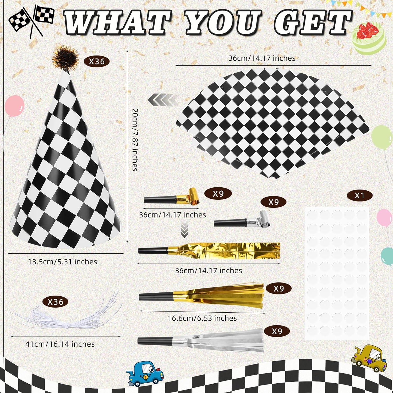 72 Pcs Sombreros de Fiesta de Cumpleaños Temática de Carreras