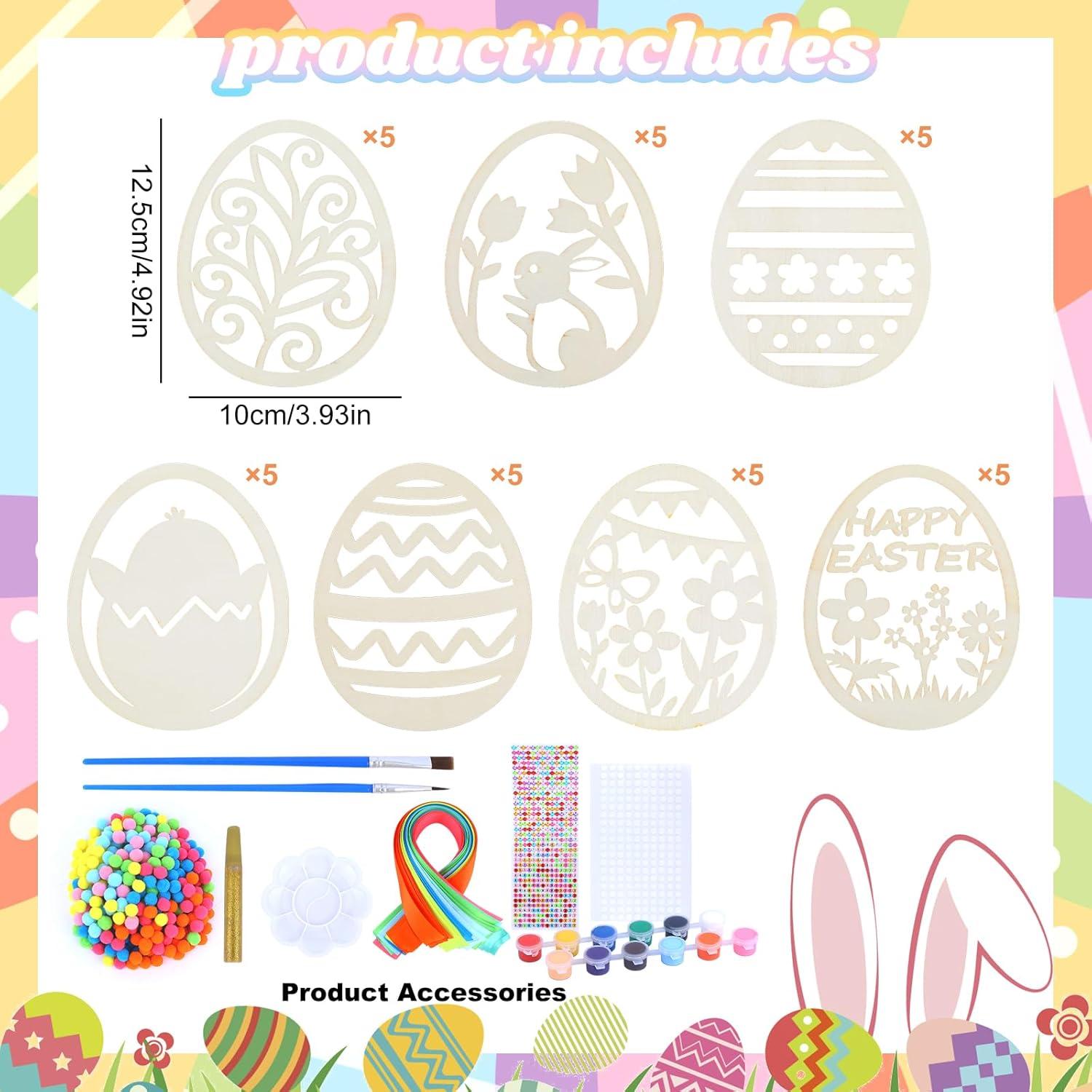 35 Piezas Adornos de Madera DIY Happy Makers Pascua