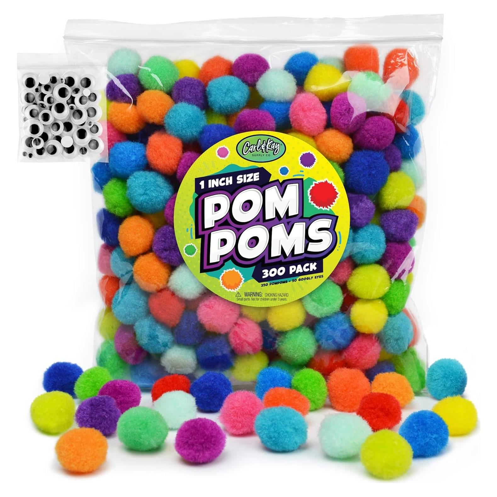 Carl & Kay 300 Pom Poms 2.54 cm y 50 Ojos Móviles para Manualidades