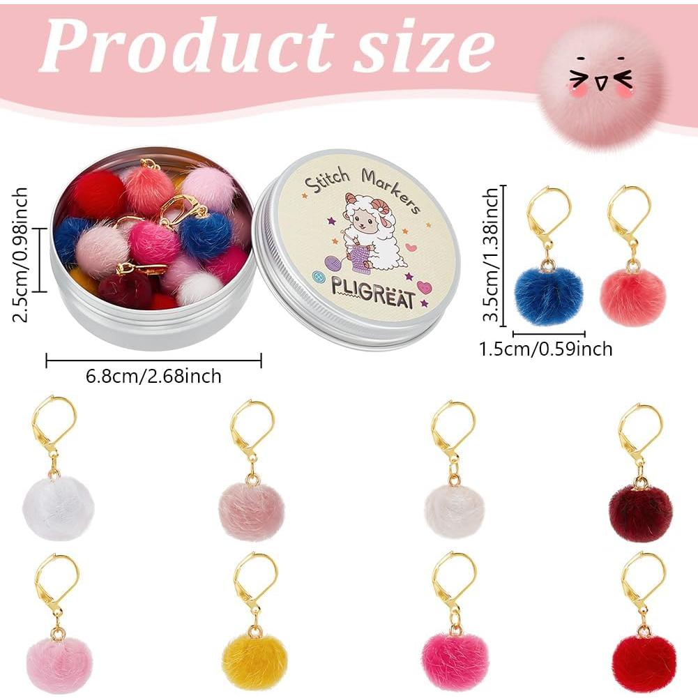 PLIGREAT 20 Pcs Crochet Locking Stitch Markers Colored Pom Pom Stitch Marker Knitting Locking Marker Set Knitting Stitch Counter DIY Gifts Making Accessories for Woman Grandma