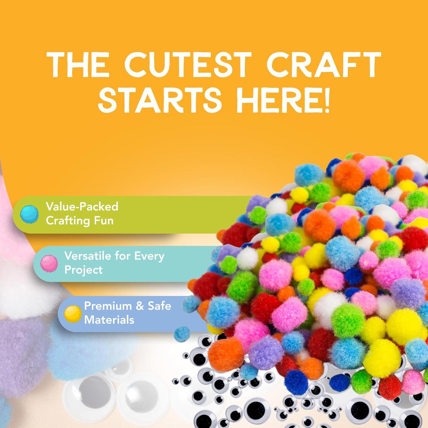 Set de 1500 Pom Poms Multicolor 1 cm y Ojos Móviles Incraftables