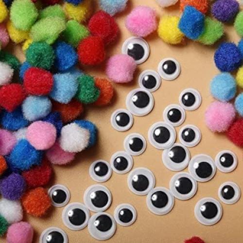 Set de 1500 Pom Poms Multicolor 1 cm y Ojos Móviles Incraftables