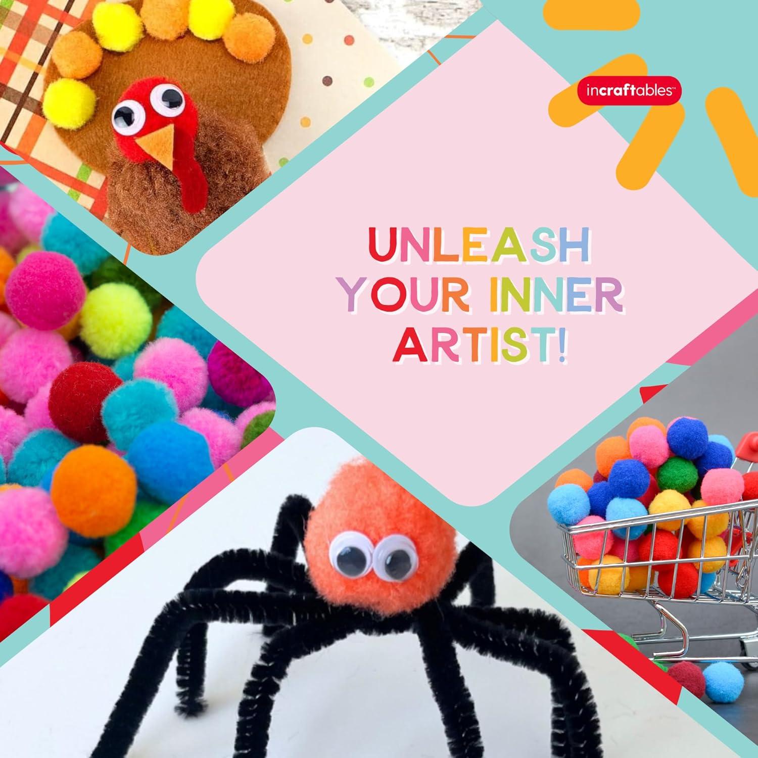 Set de 1500 Pom Poms Multicolor 1 cm y Ojos Móviles Incraftables