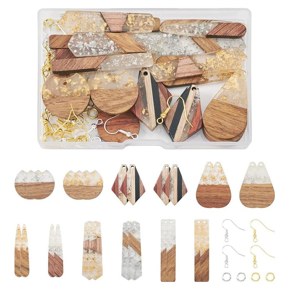 FASHEWELRY 24 Piezas Encantos de Madera y Resina para Joyería