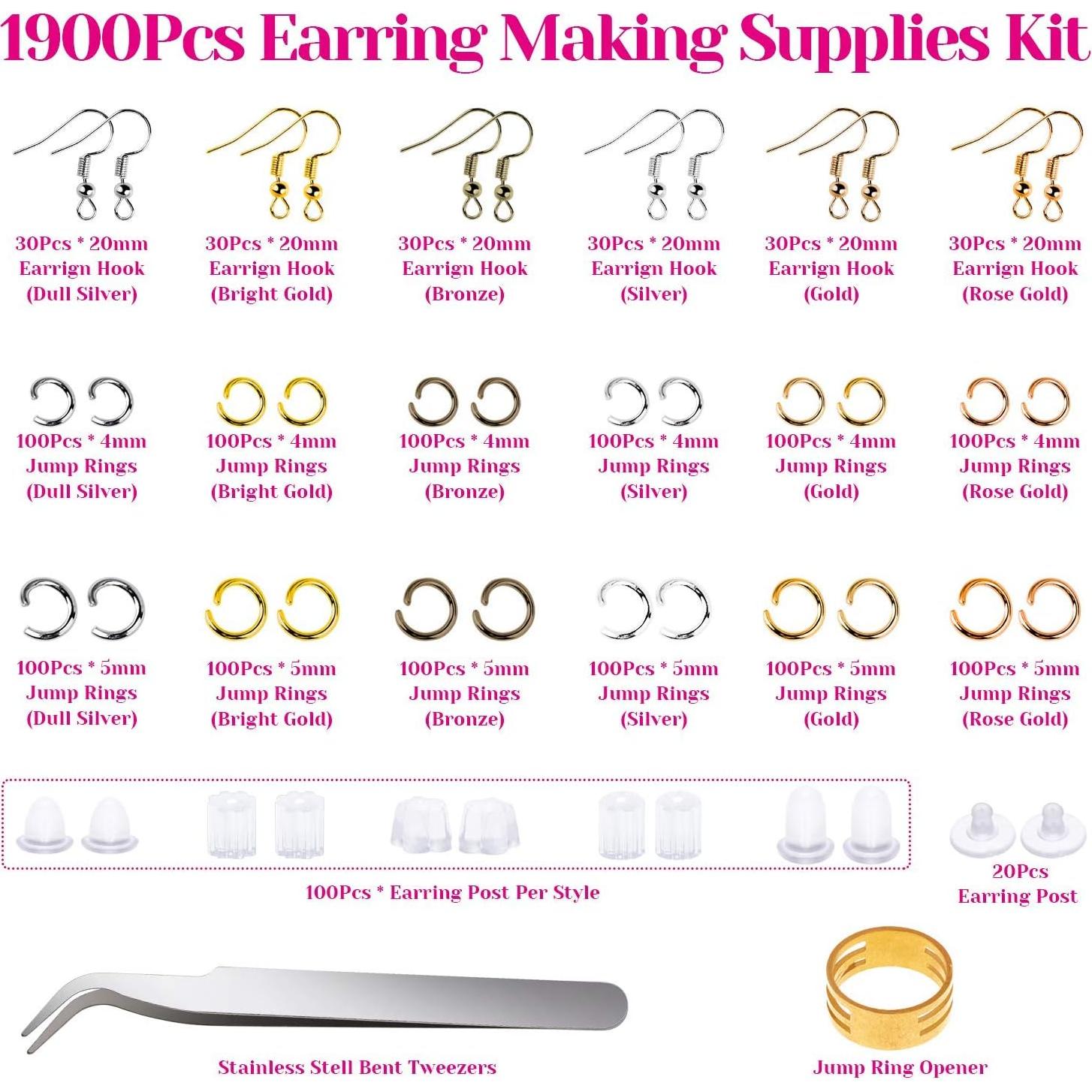 Kit de fabricación de aretes Anezus 1900 Piezas con ganchos