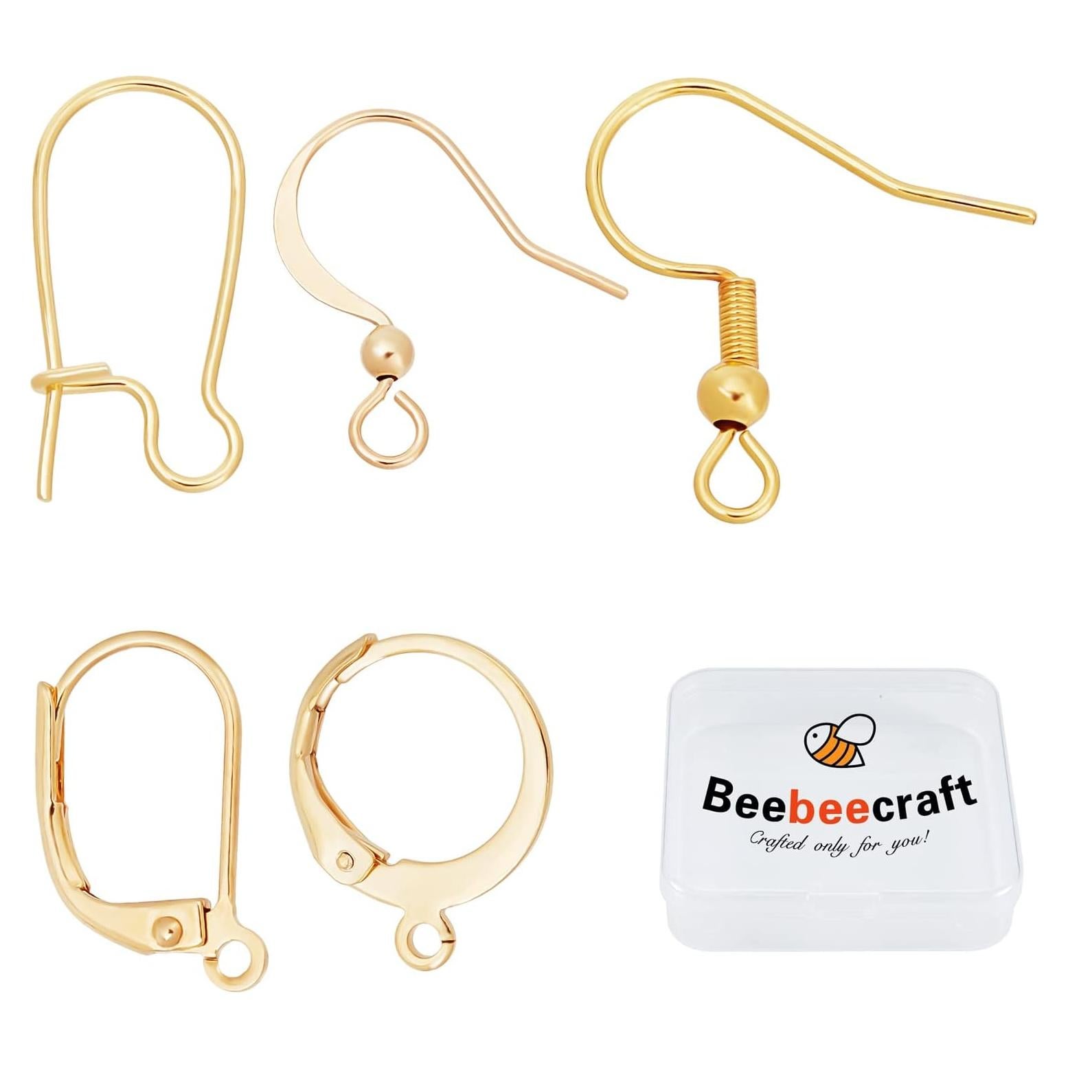 Beebeecraft Kit 50 Ganchos de Pendientes Oro 18K 5 Estilos