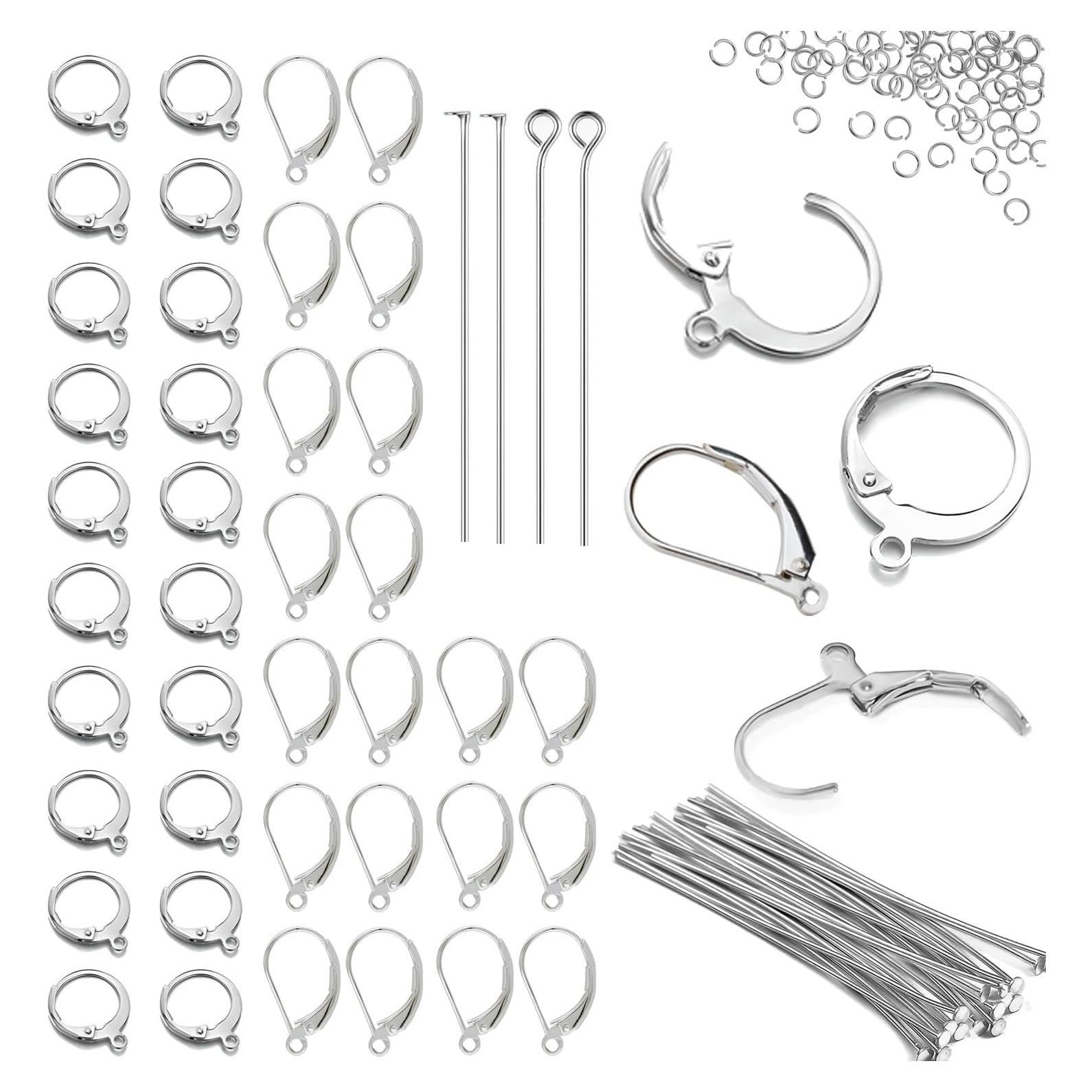 Set de 180 Piezas Ganchos Leverback Stino Plata Hipoalergénicos