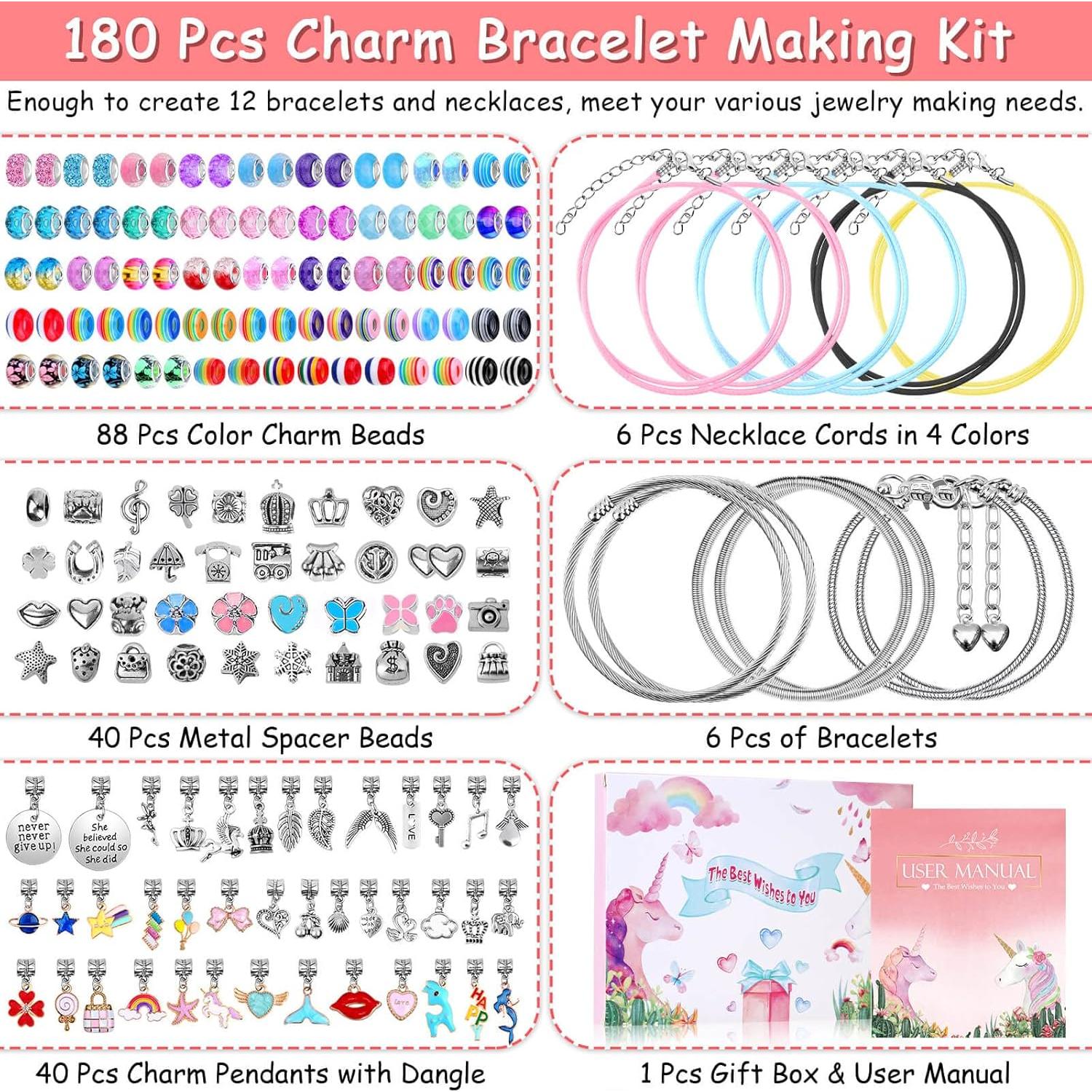 Kit de Pulseras de Encanto Mckanti 180 Piezas Unicornio Sirena