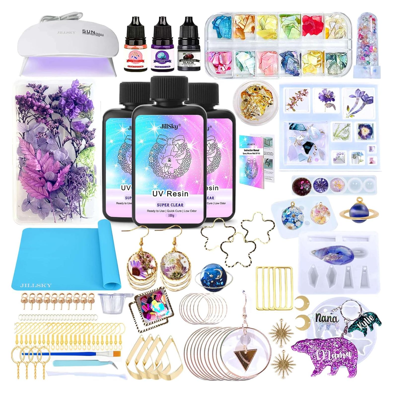 Kit de Resina UV JILLSKY 300g con Luz y Moldes para Joyería