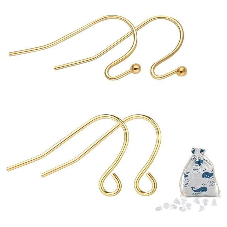Ganchos de Aretes de Oro 14K Hipoalergénicos 100 Piezas DIY