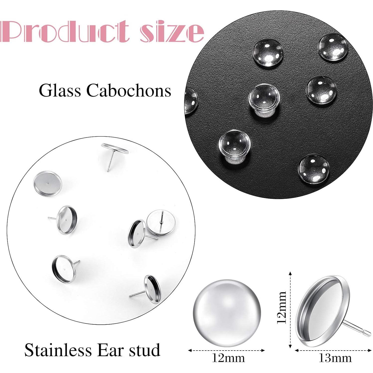 Kit de Aretes de Stud Hicarer 200 Piezas Acero Inoxidable 12 mm