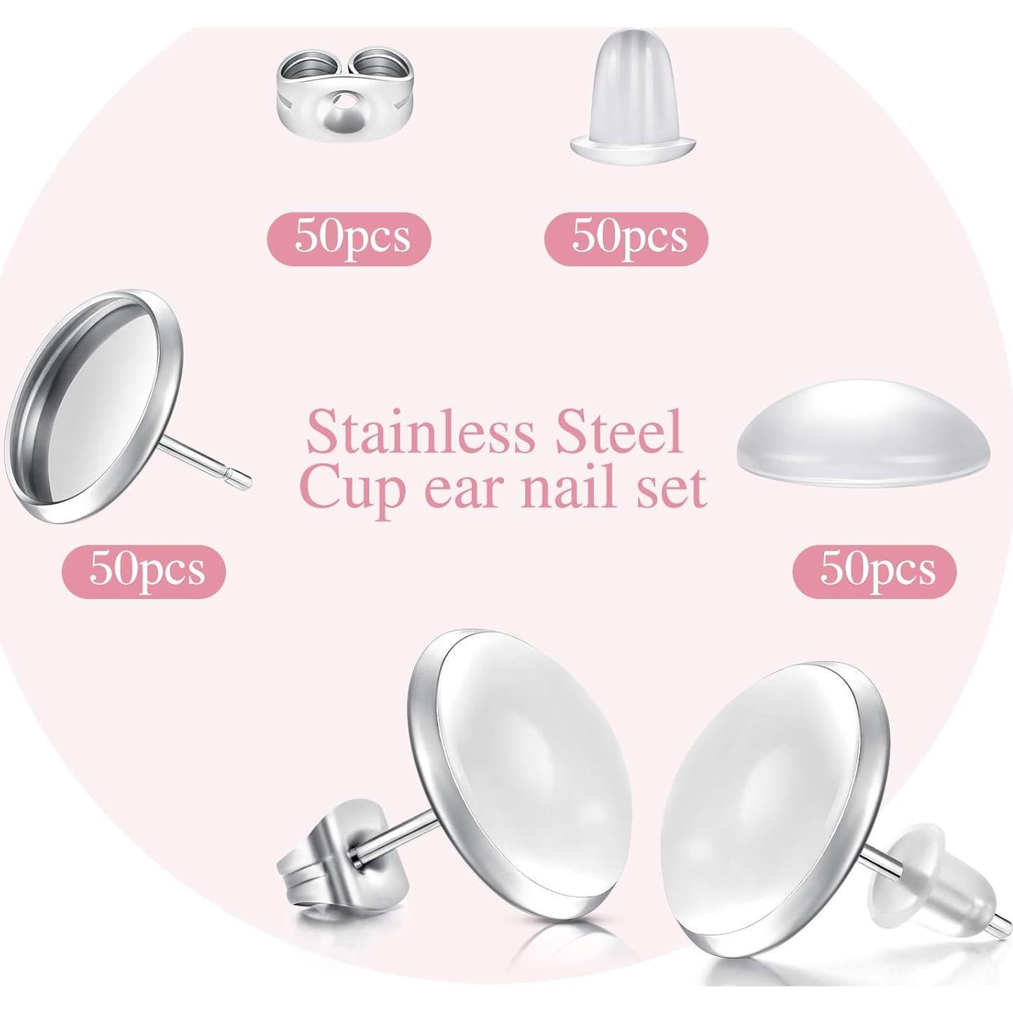 Kit de Aretes de Stud Hicarer 200 Piezas Acero Inoxidable 12 mm