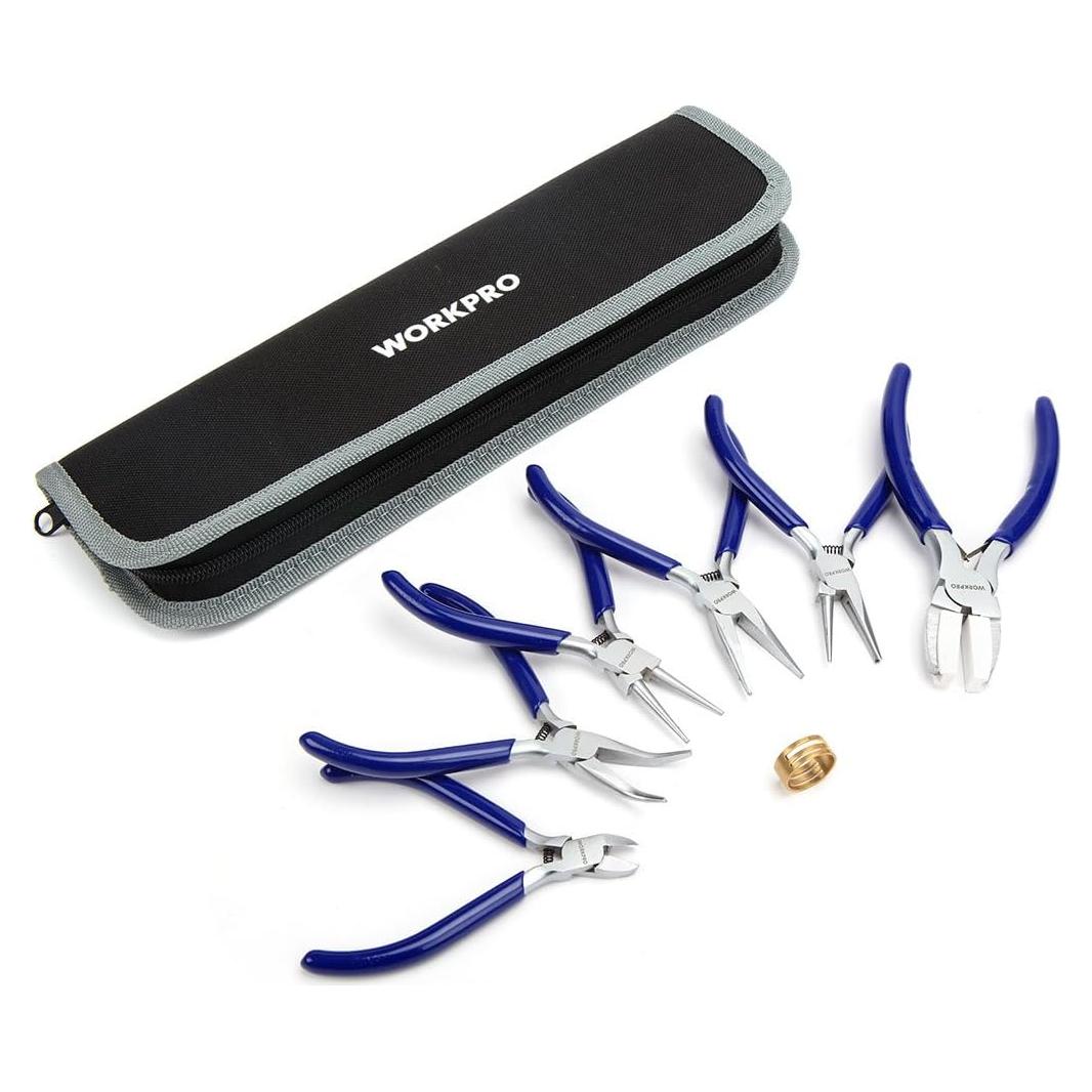 Set de Pinzas de Joyería WORKPRO 7 Piezas con Bolsa Azul