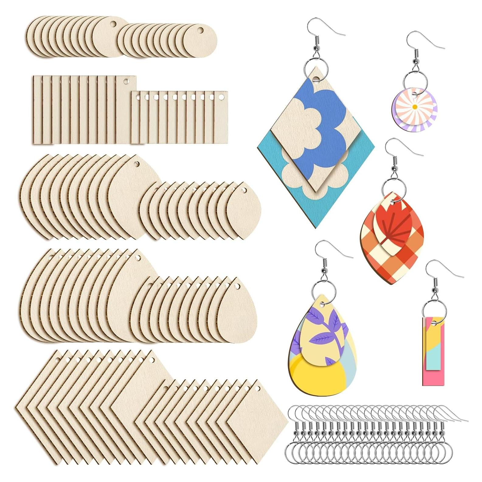 HAPY SHOP 300 Piezas Pendientes de Madera DIY 5 Formas