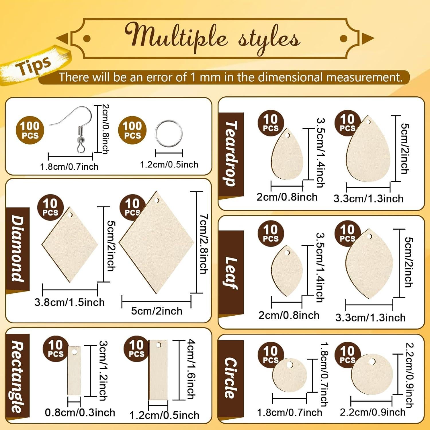 HAPY SHOP 300 Piezas Pendientes de Madera DIY 5 Formas