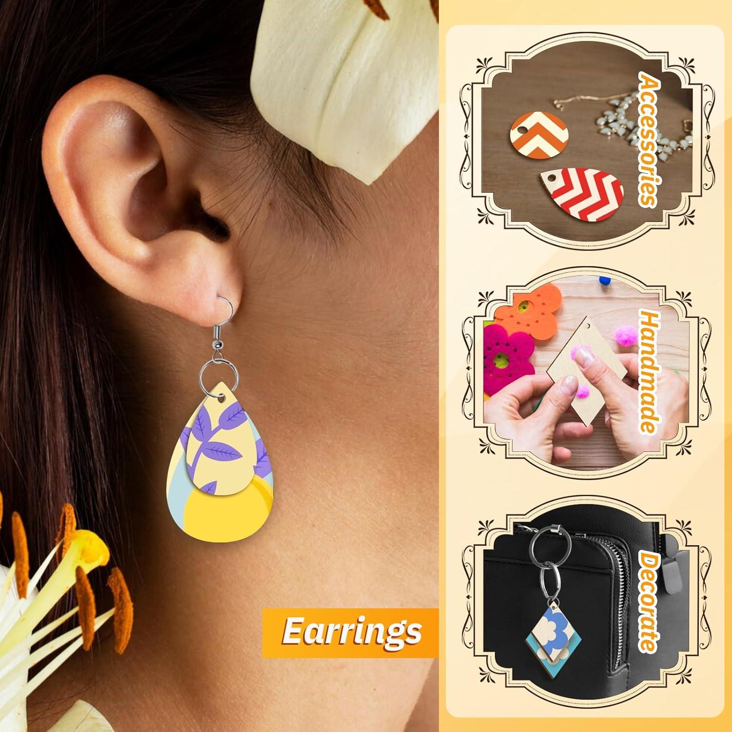 HAPY SHOP 300 Piezas Pendientes de Madera DIY 5 Formas