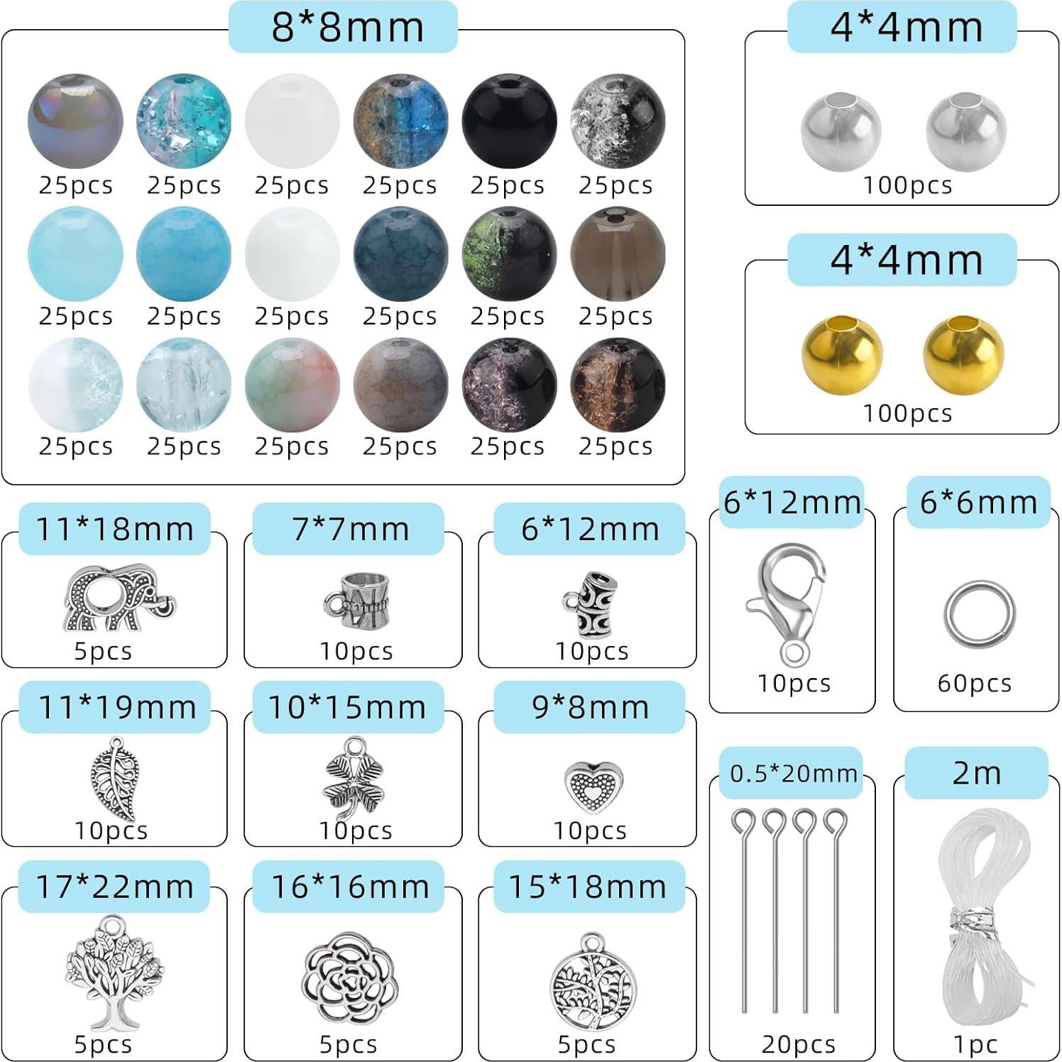 Kit de Fabricación de Pulseras KINGSHINE 810 Piezas 8mm Vidrio