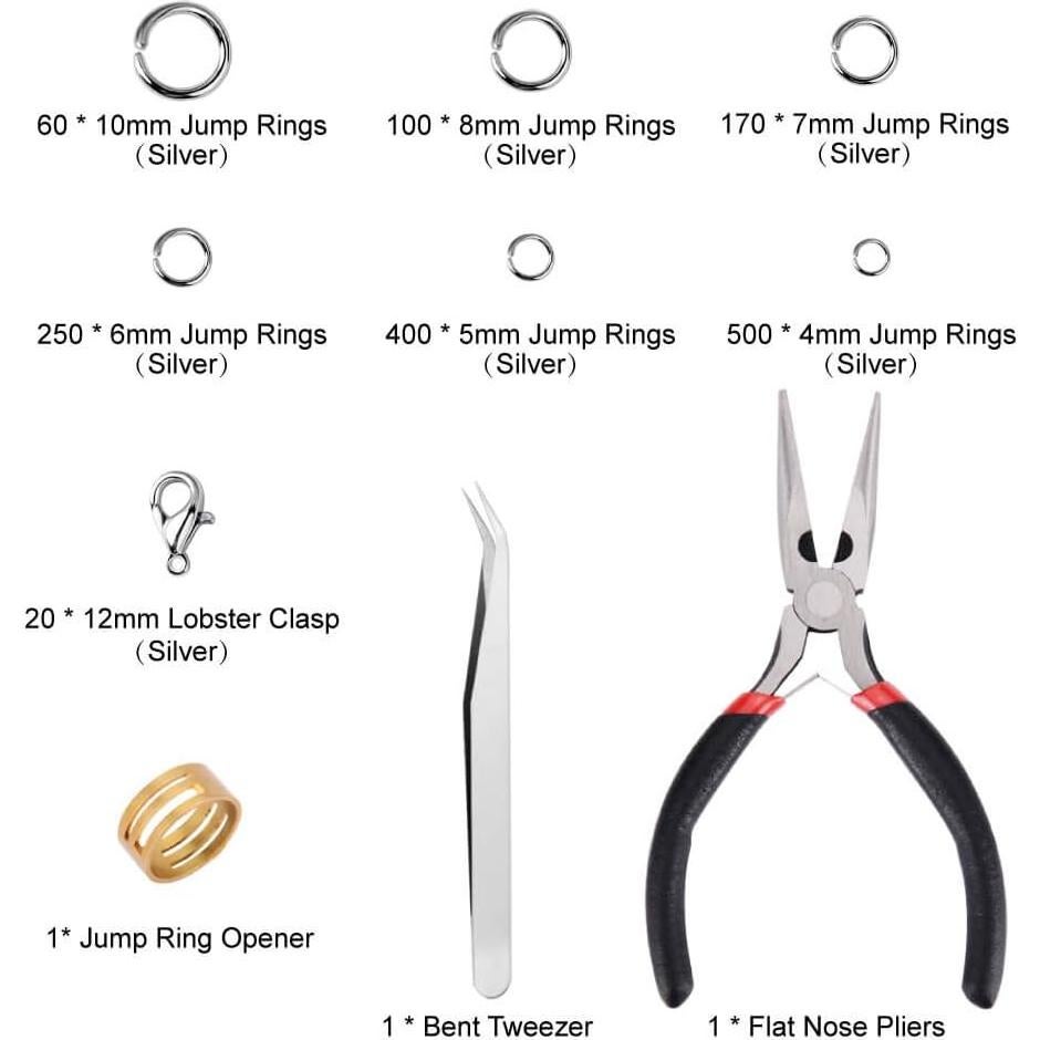 Kit de Joyería Paxcoo 1500 Piezas: Anillas de Salto y Alicates