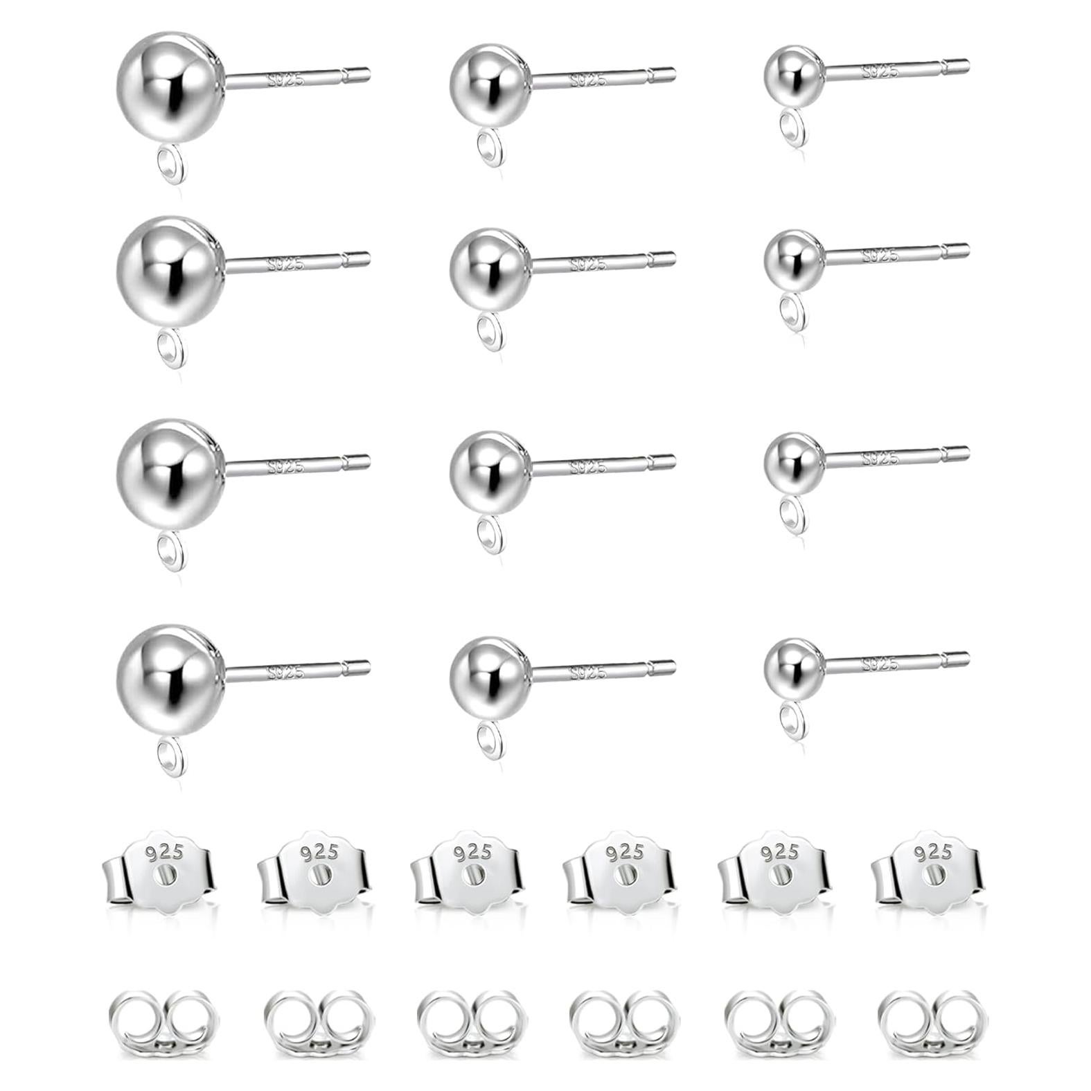 Pendientes de perlas de plata esterlina 925 - 12 piezas 3/4/5 mm