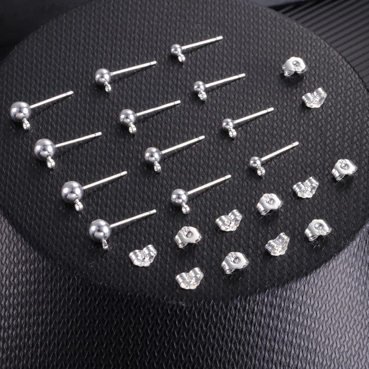 Pendientes de perlas de plata esterlina 925 - 12 piezas 3/4/5 mm