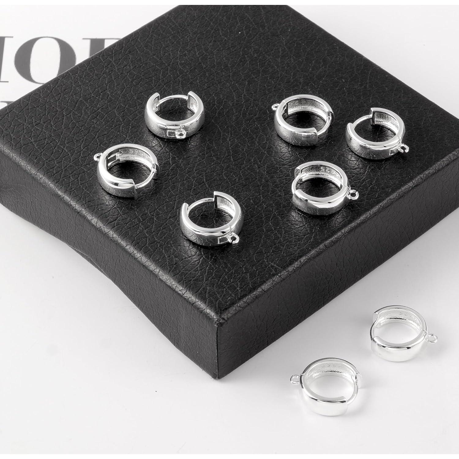 6 Piezas Ganchos de Pendientes Huggie Plata Esterlina 925 14mm