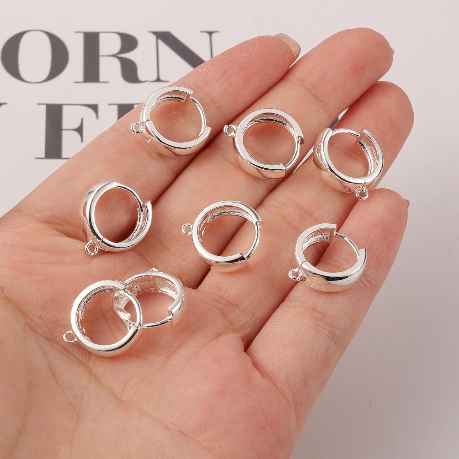 6 Piezas Ganchos de Pendientes Huggie Plata Esterlina 925 14mm