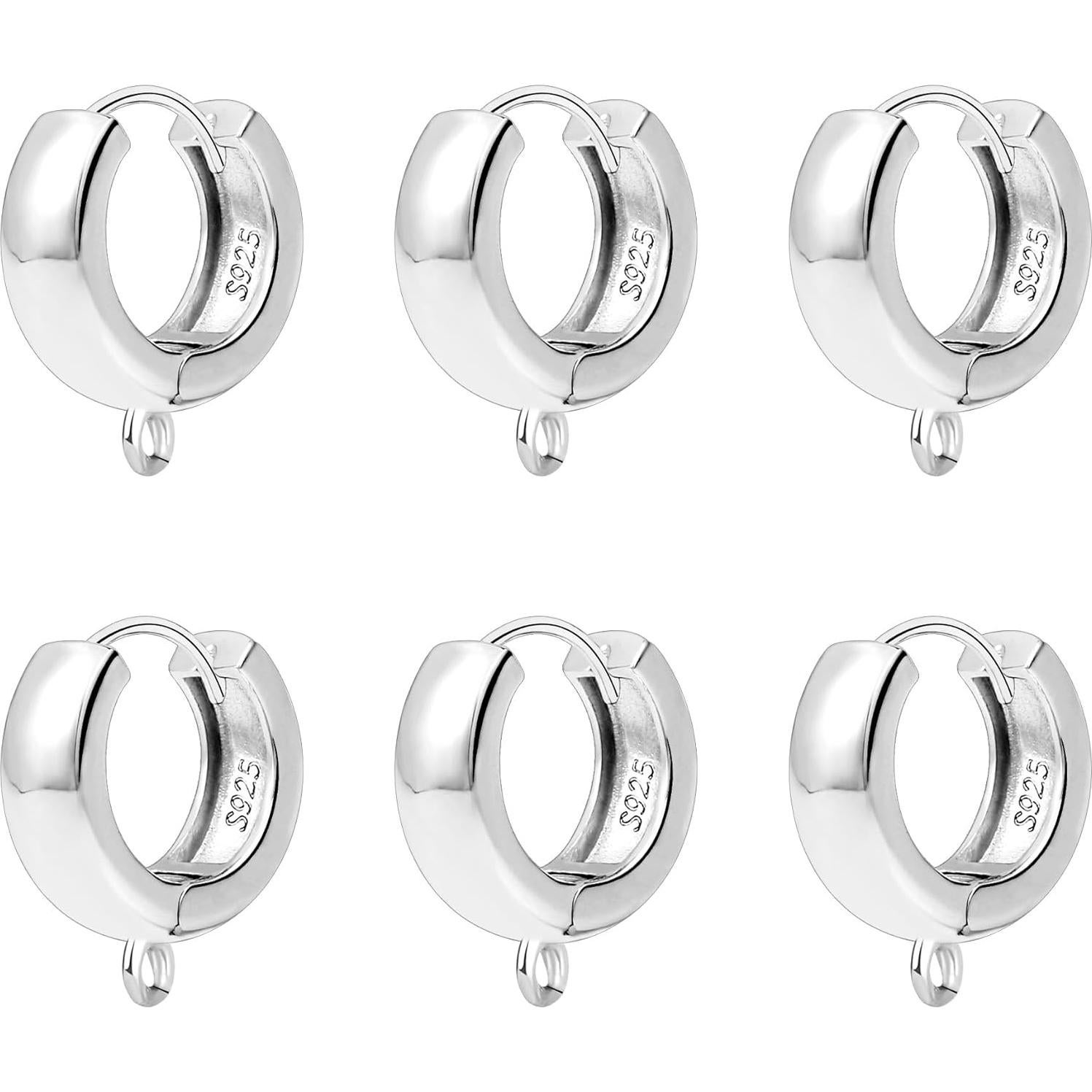 6 Piezas Ganchos de Pendientes Huggie Plata Esterlina 925 14mm