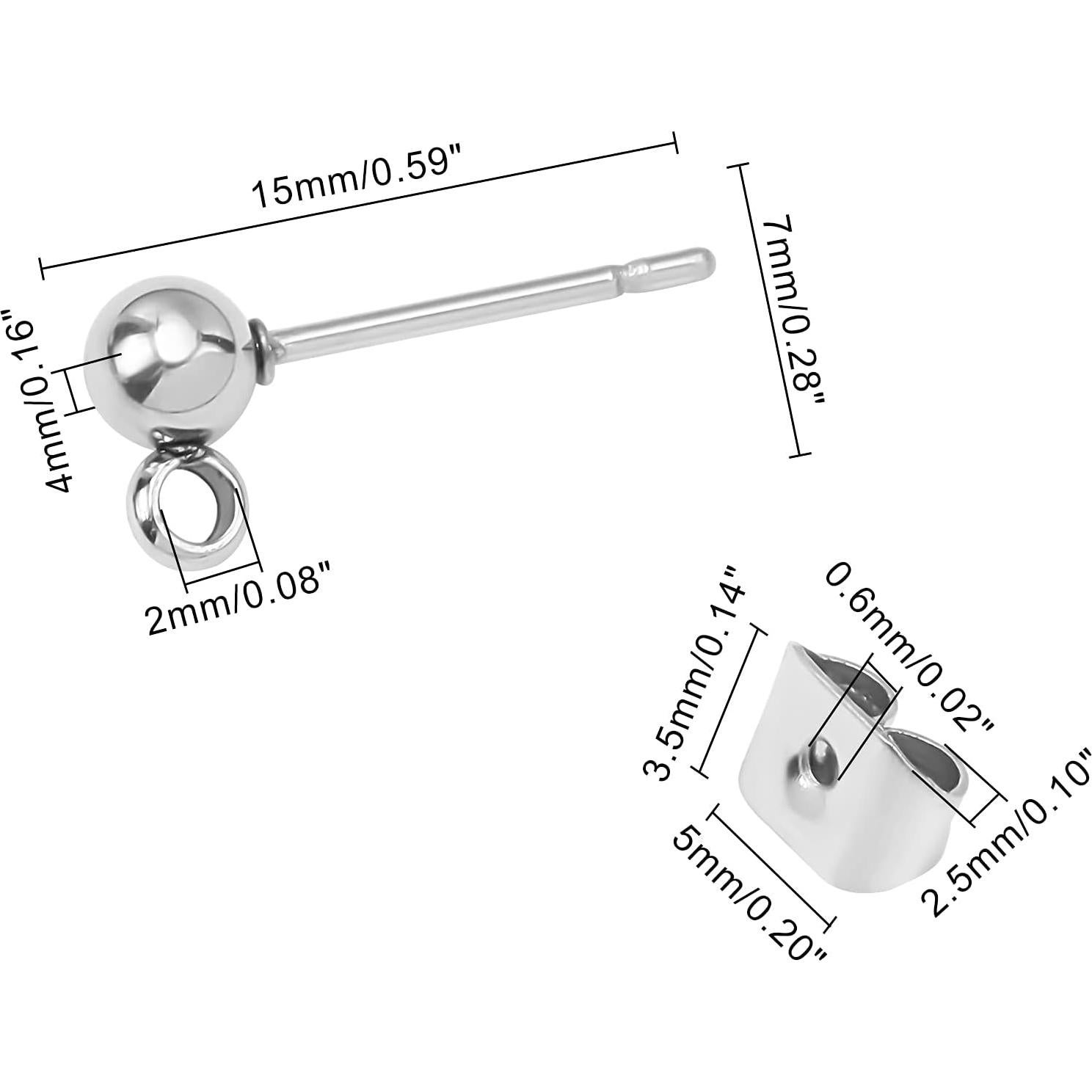 Kit de Pendientes de Stud PH PandaHall 200pcs Acero Inoxidable
