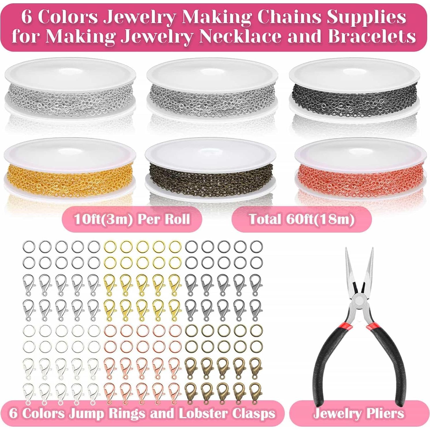 Kit de Cadenas para Hacer Joyería Selizo - 18m, 6 Colores, 2mm