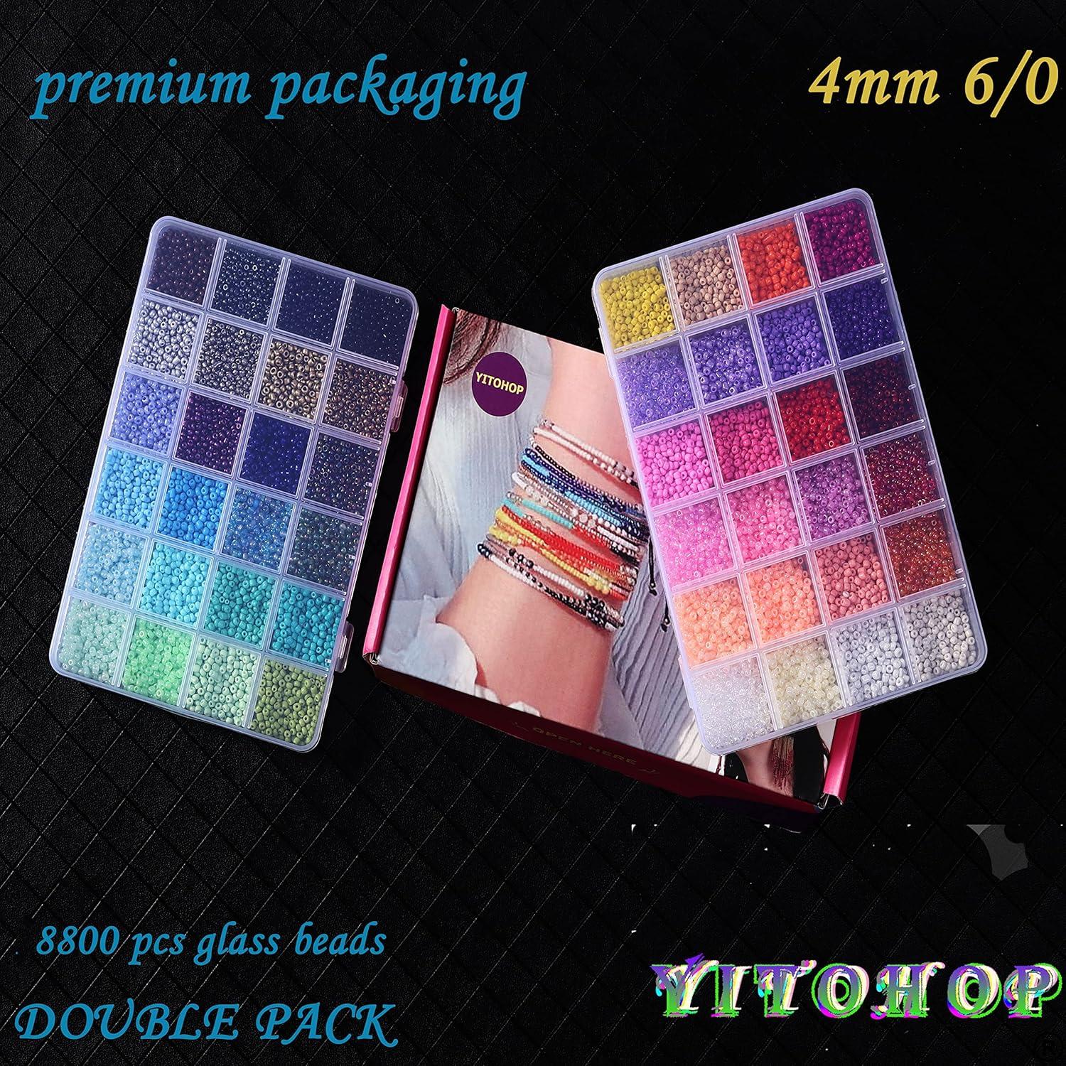 Kit de Cuentas de Vidrio YITOHOP 8800 Piezas 4mm Multicolor