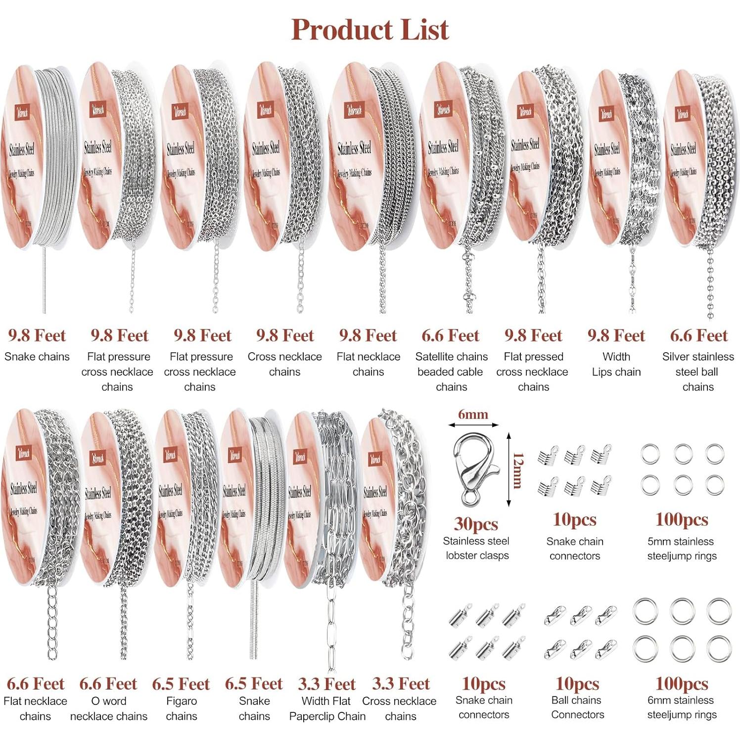 Cadenas de Joyería Wisreach 15 Rollos Acero Inoxidable 35.9m