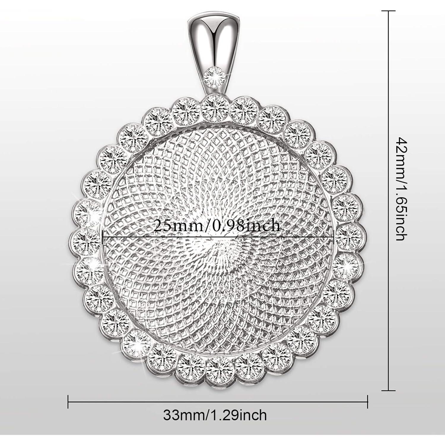 32 Bandejas de Colgante DIY Hicarer 25 mm Plata con Rhinestone