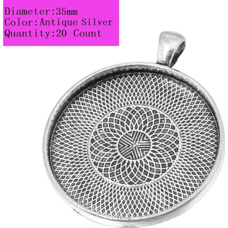 Bandejas Pendientes Redondas AKOAK 20 Piezas 35mm Plata Antigua
