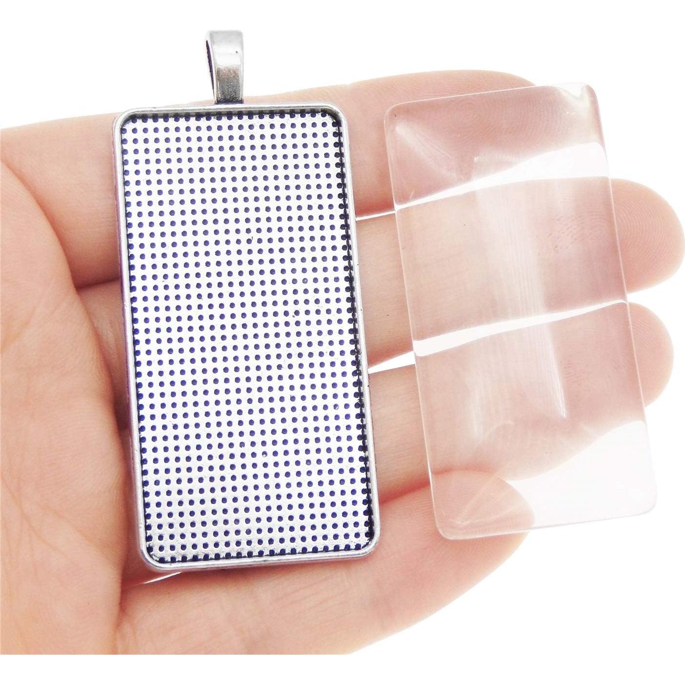 10 Sets Bandejas Colgantes Plata Antigua con Cabujones Vidrio DIY