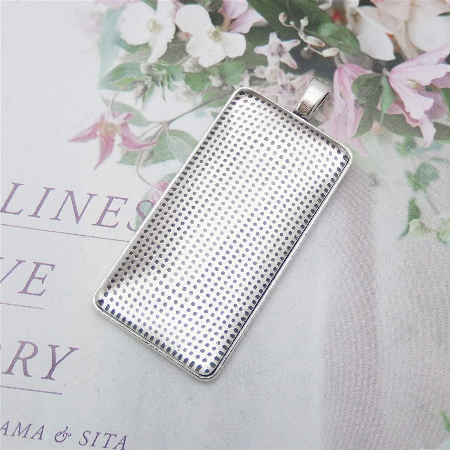 10 Sets Bandejas Colgantes Plata Antigua con Cabujones Vidrio DIY