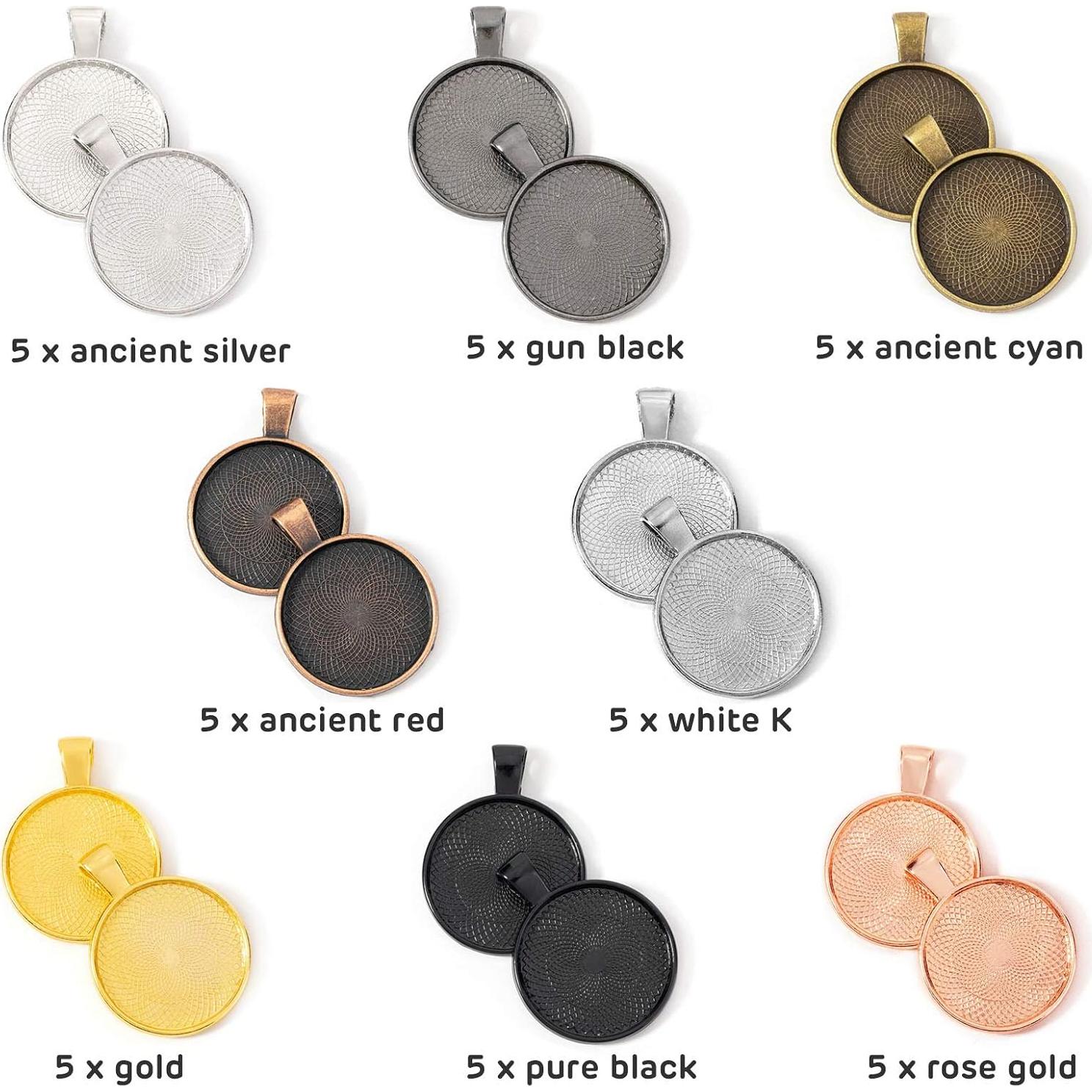 40 Bandejas de Colgante Redondas Huwujiu - 8 Colores 25mm