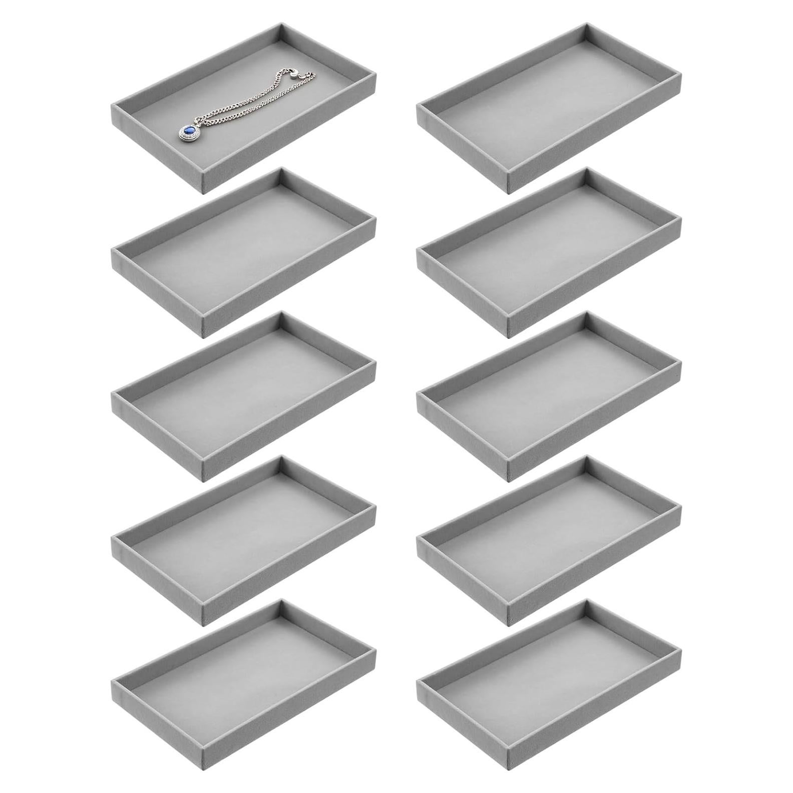 Bandejas de Joyería Apilables Tolare 12 Piezas Terciopelo Gris