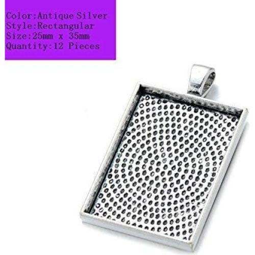 Bandejas de Colgante Rectangular AKOAK 12 Piezas Plata Antigua 25x35mm