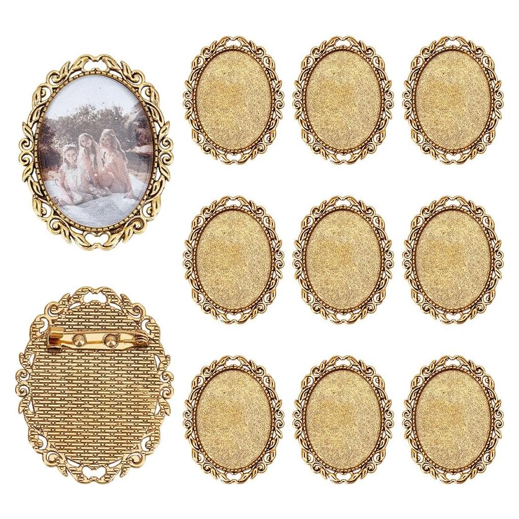 10 Broches Vintage Base en Blanco PH PandaHall 51x40mm