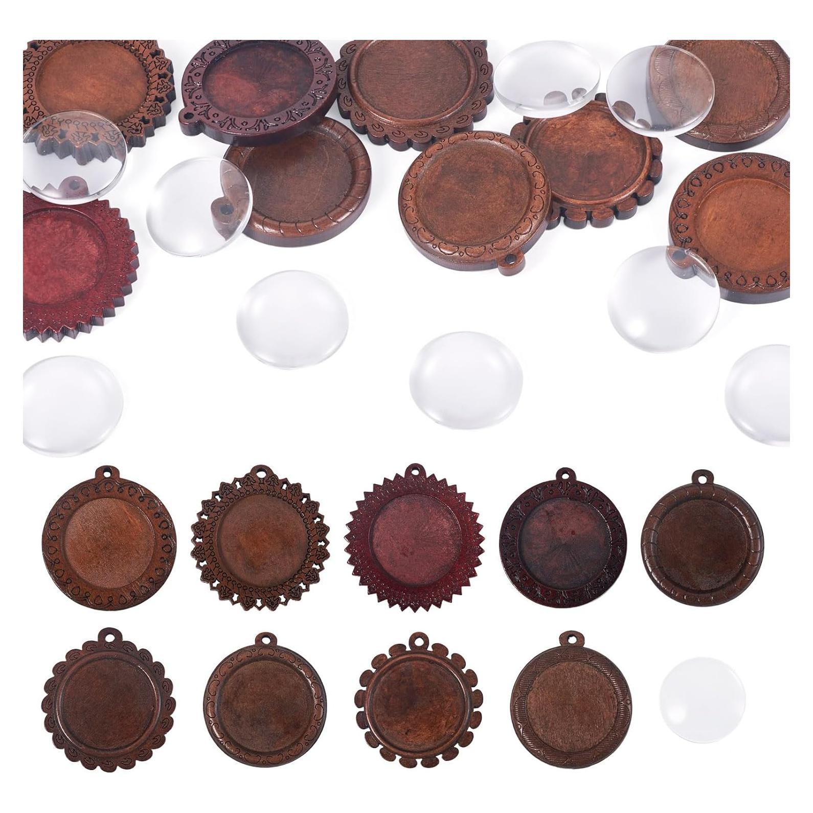 Juego de 9 Bandejas Redondas Bezel Pandahall 25mm Madera