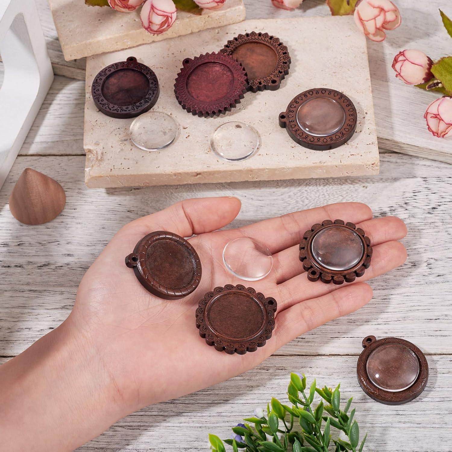 Juego de 9 Bandejas Redondas Bezel Pandahall 25mm Madera