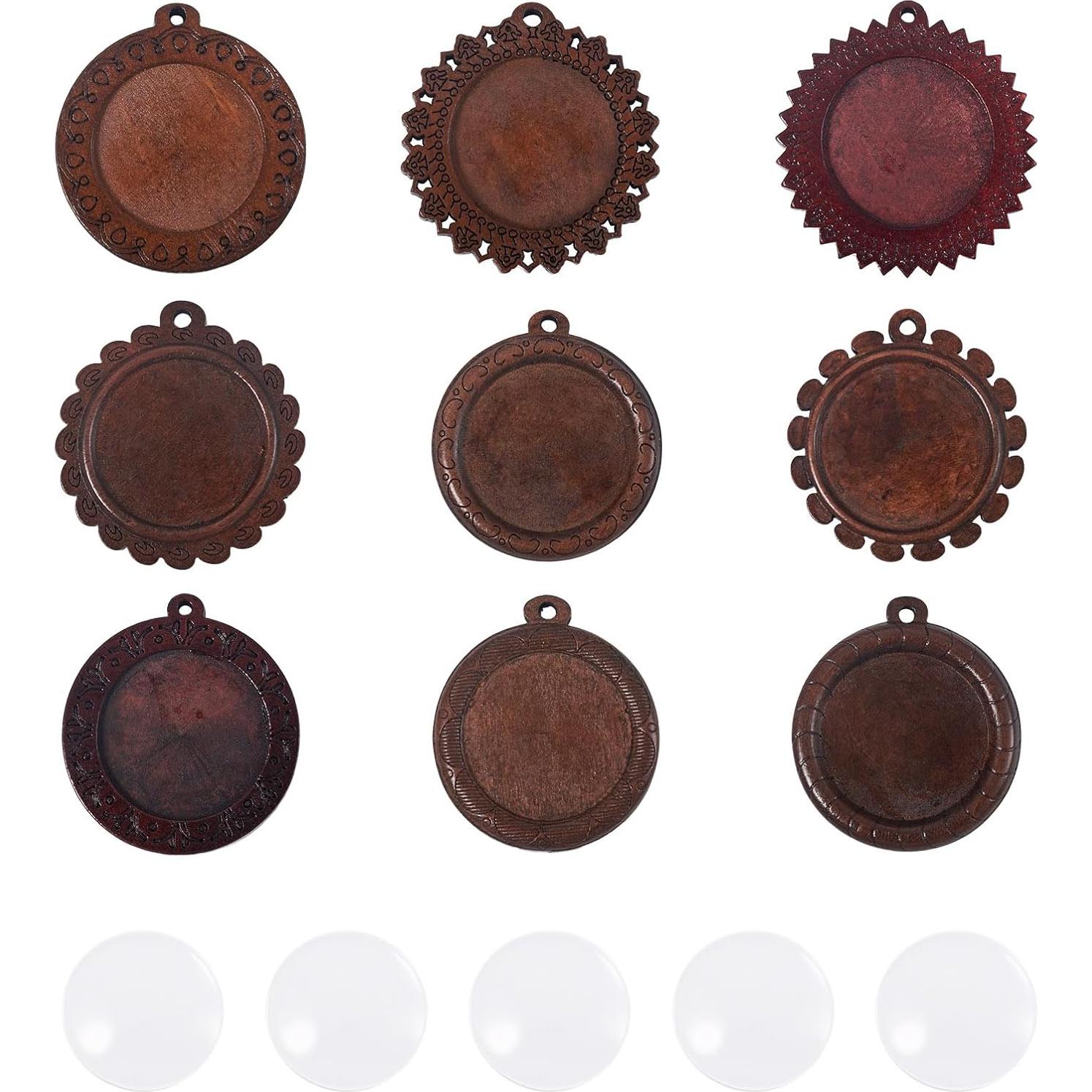 Juego de 9 Bandejas Redondas Bezel Pandahall 25mm Madera