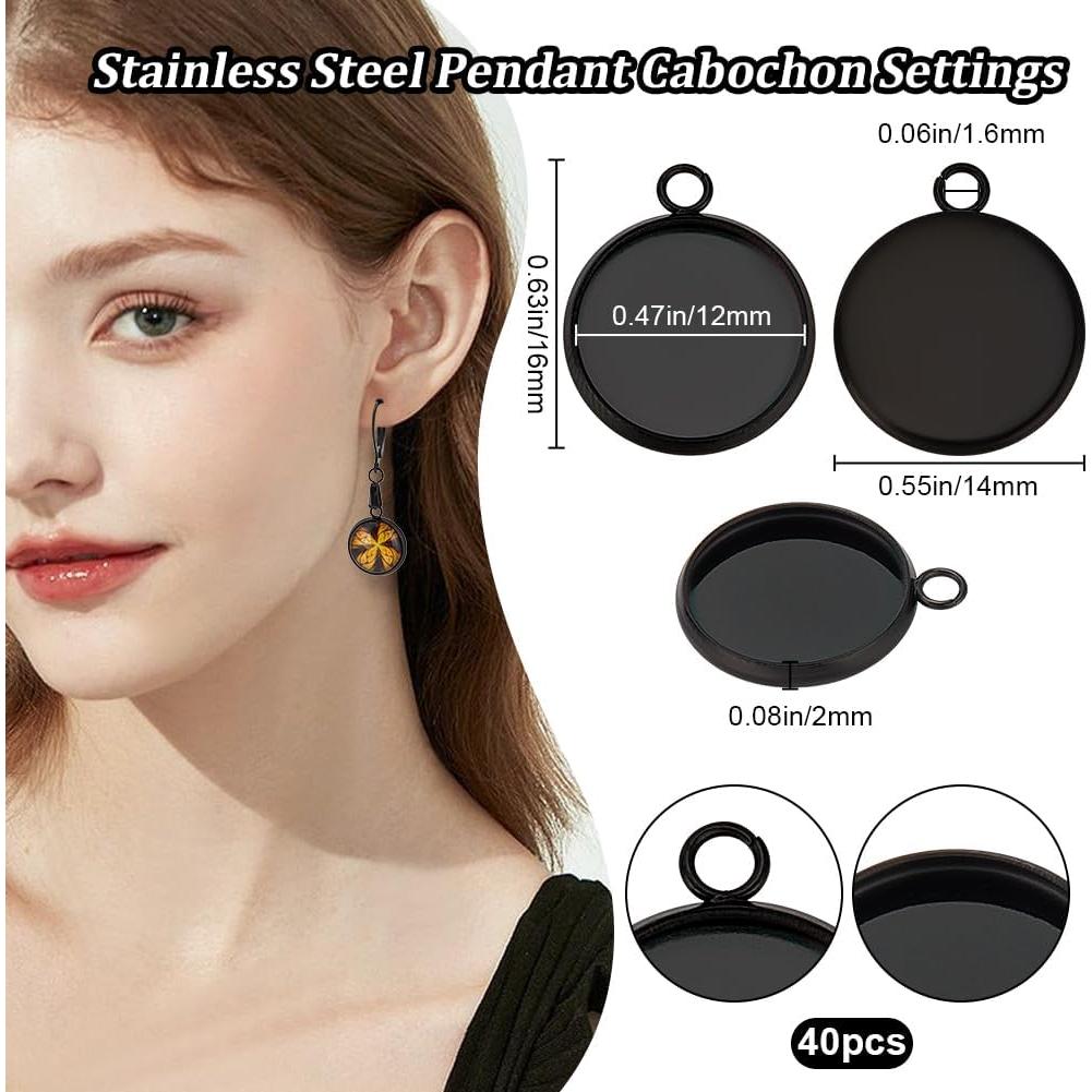 Beebeecraft 40 Piezas Pendientes Redondos 12mm Acero Inoxidable