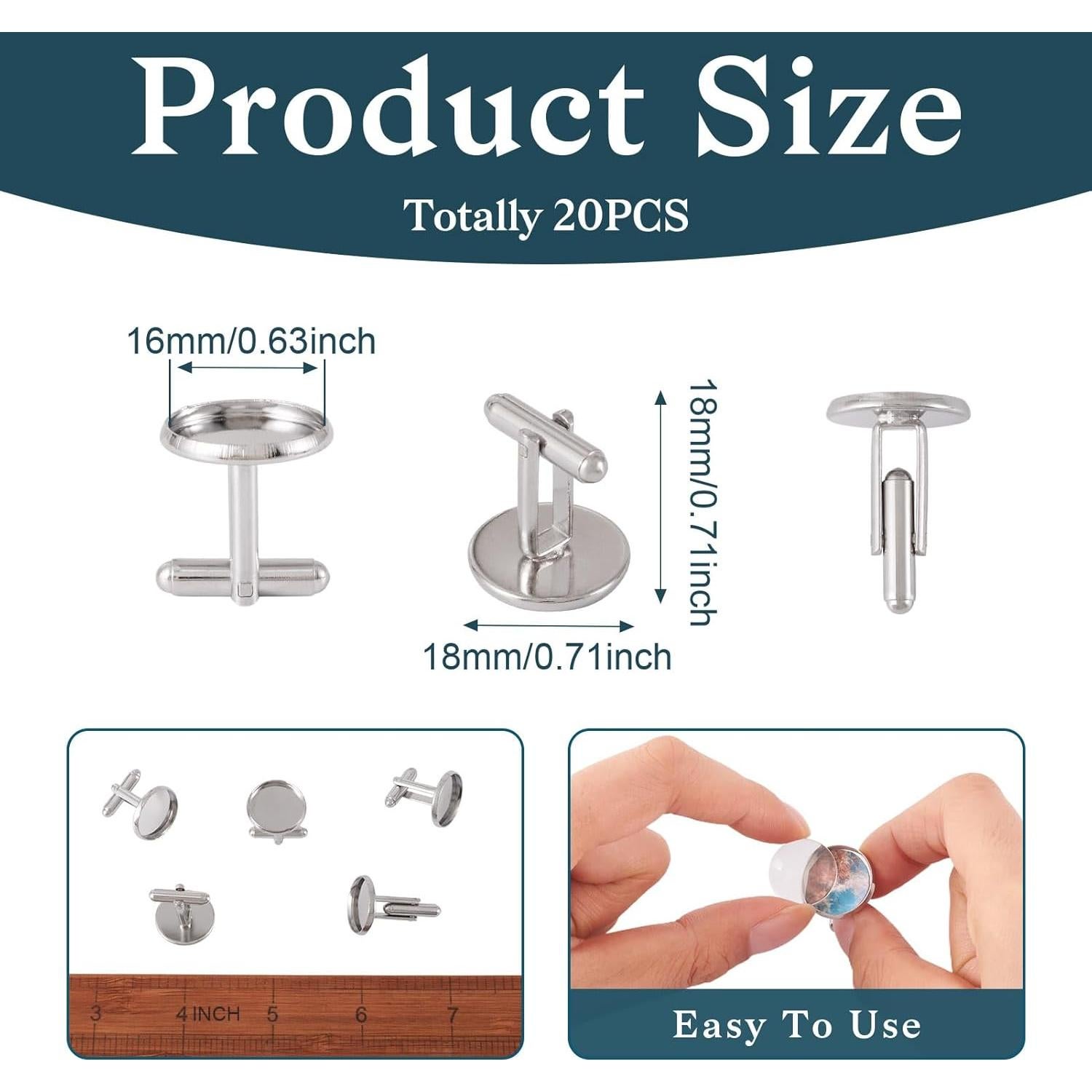 20 Cufflinks de Latón para Hombre Pandahall 16mm Platino