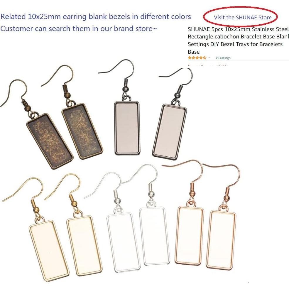Base de Acero Inoxidable SHUNAE 5pcs 10x25mm para Joyería