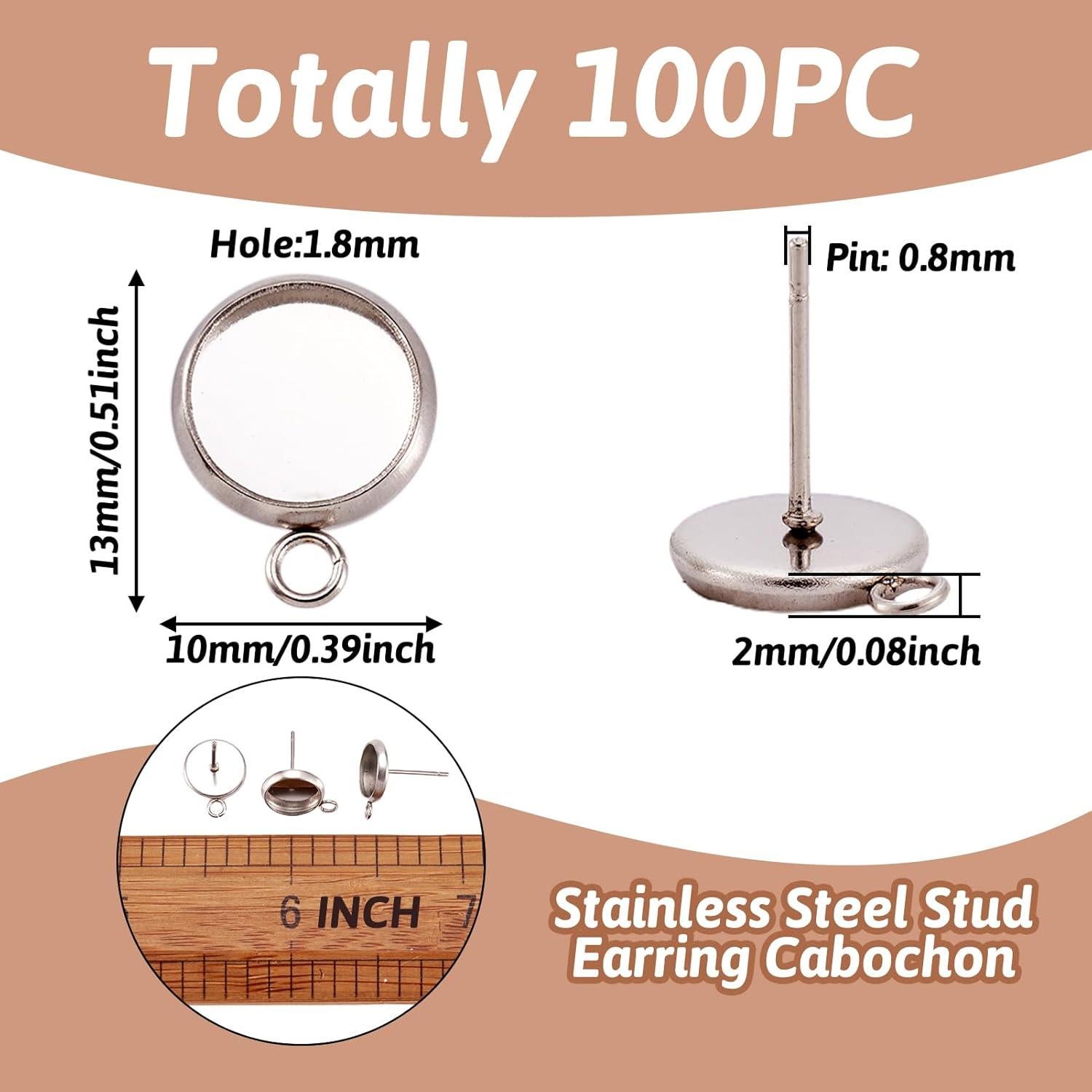 100 Piezas Aretes de Acero Inoxidable PH PandaHall 8mm