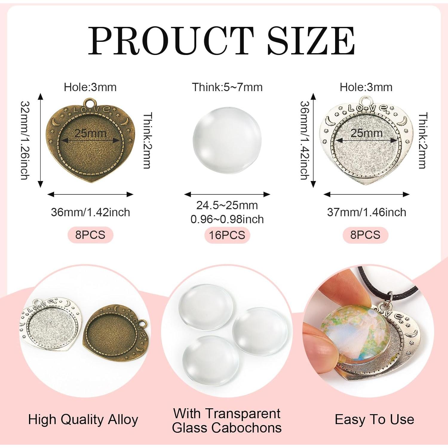 32 Piezas Colgantes Corazón Vintage + Cabochones Vidrio Claro