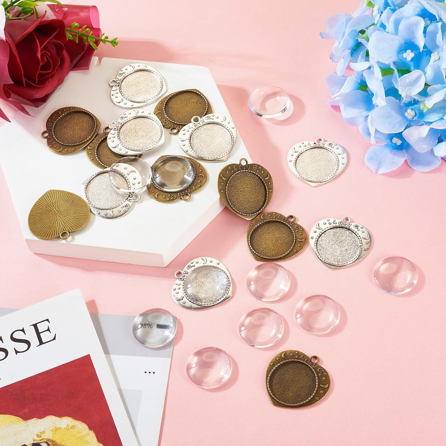 32 Piezas Colgantes Corazón Vintage + Cabochones Vidrio Claro